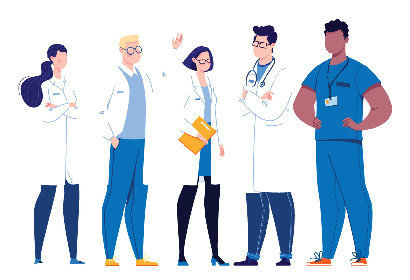 illustration of skin cancer medical team